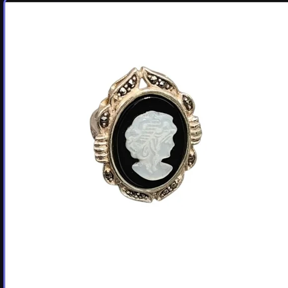 Vintage 925 Art Deco Cameo Ring Size 7 to 7.25 - Picture 3 of 6